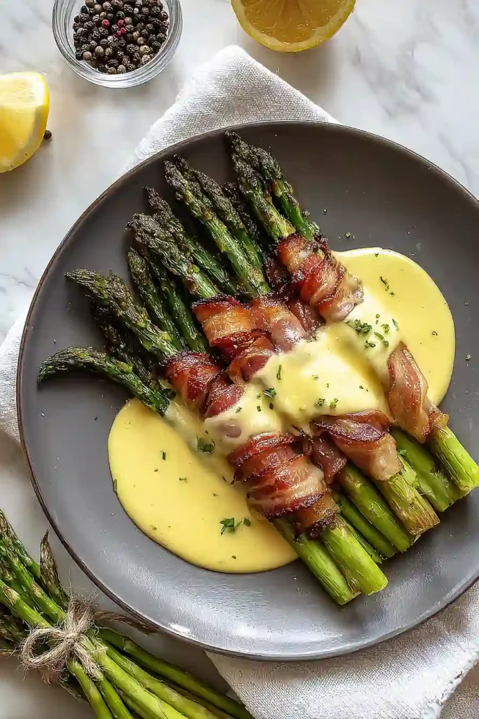 bacon wrapped asparagus with hollandaise