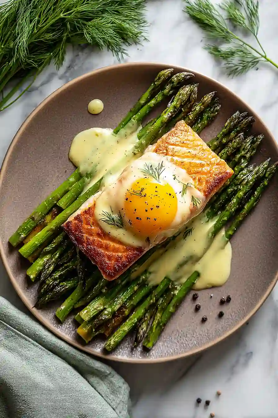 salmon and asparagus with hollandaise sauce 
