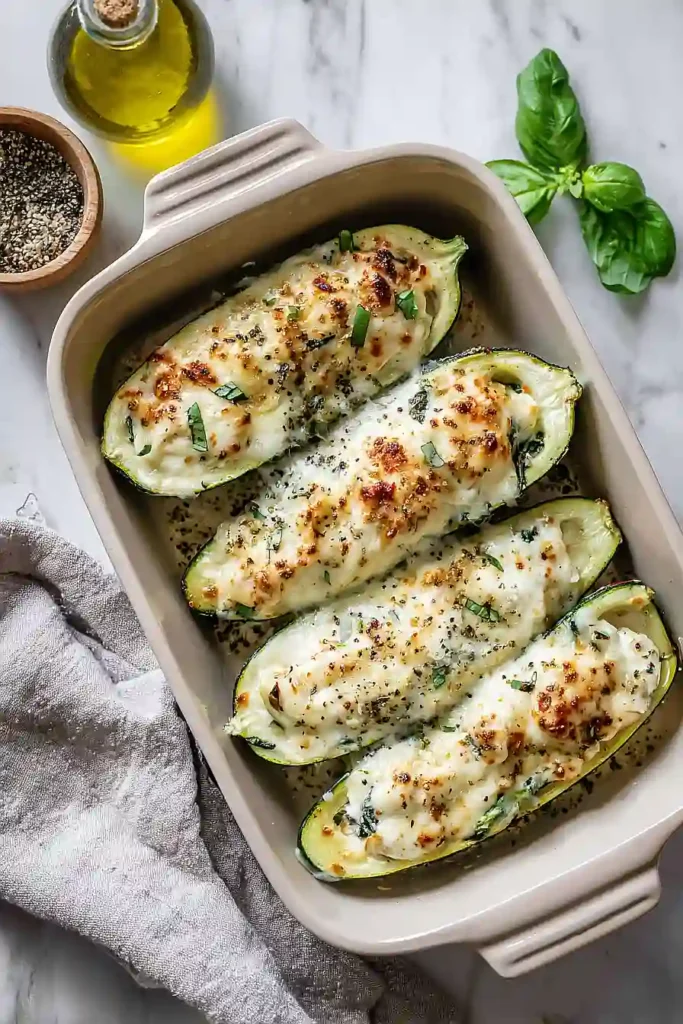 chicken and spinach stuffed zucchini boats