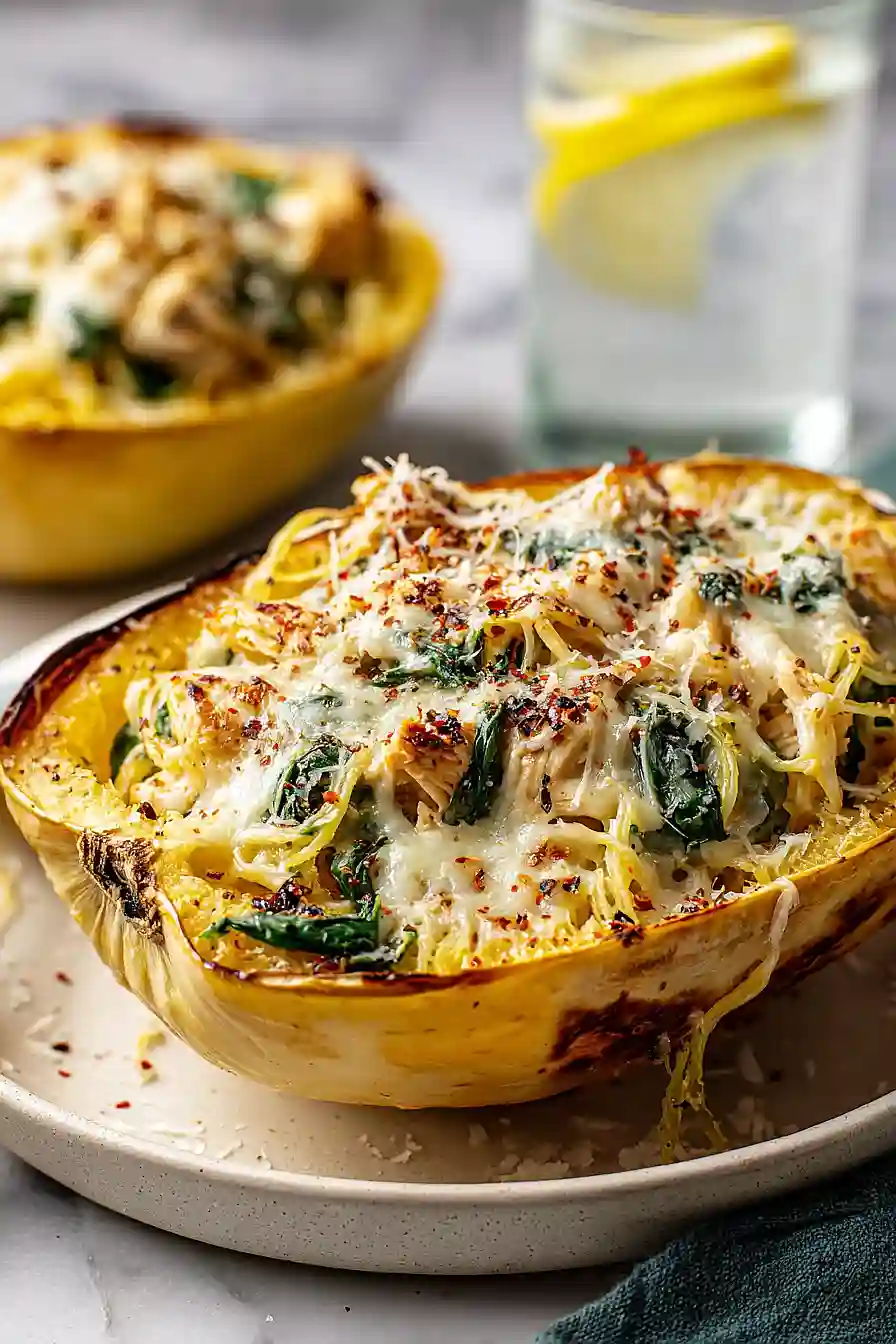 spaghetti squash with spinach and chicken