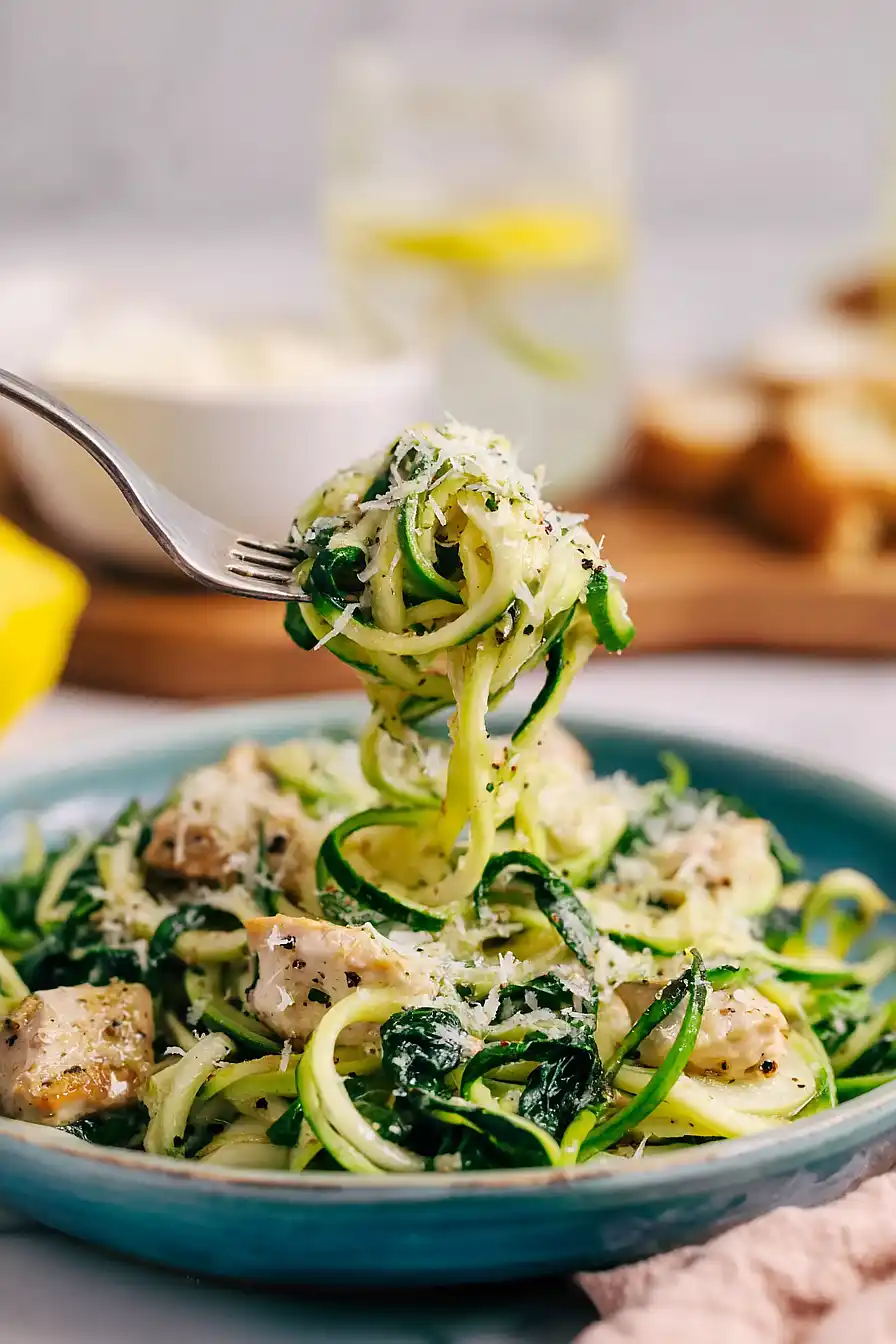 zoodles with chicken and spinach
