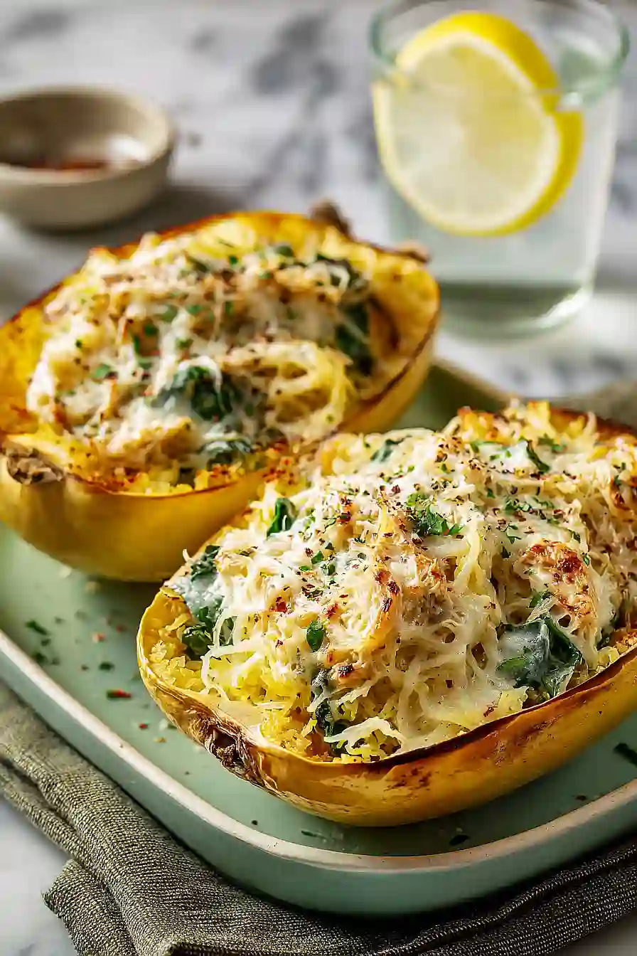 spaghetti squash with spinach and chicken